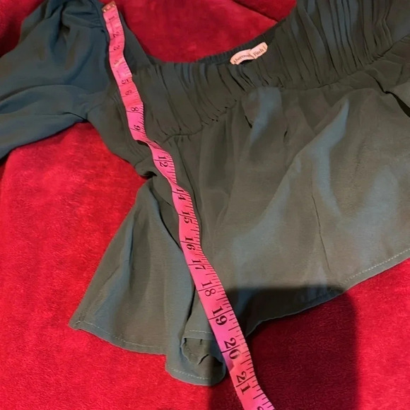 Abercrombie olive green chiffon puff long sleeve blouse  Sz S - Picture 15 of 16